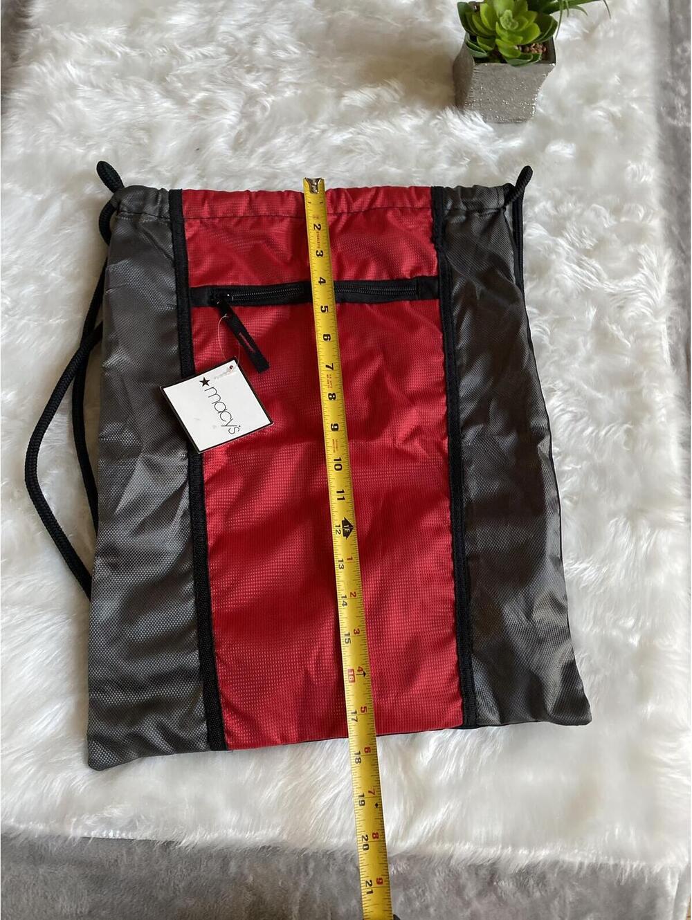 Macy's Red and Gray Drawstring Backpack - Picture 2 of 4